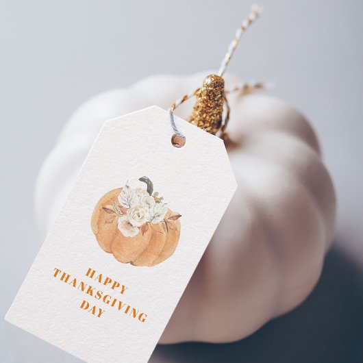 Happy Thanksgiving Day | Pompoenen en bloemen Cadeaulabel