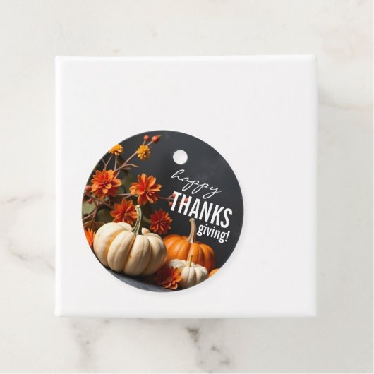 Happy Thanksgiving Day Pumpkin Flowers Favoriete T Bedankjes Labels (In situ)