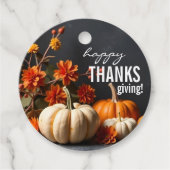 Happy Thanksgiving Day Pumpkin Flowers Favoriete T Bedankjes Labels (Voorkant)