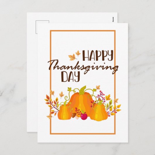 Happy Thanksgiving Day Pumpkin met Leaves Herfst Feestdagenkaart (Voorkant / Achterkant)