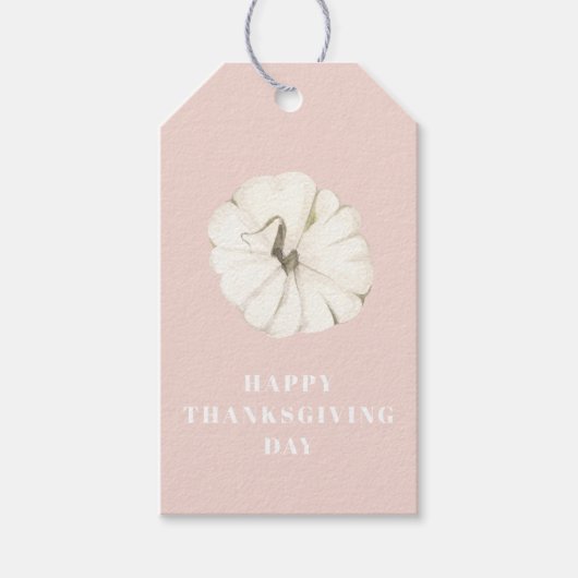 Happy Thanksgiving Day | Roze en witte pompoen Cadeaulabel (Voorkant)