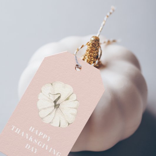 Happy Thanksgiving Day | Roze en witte pompoen Cadeaulabel