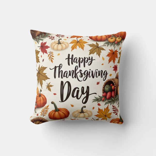 Happy Thanksgiving Day Rustic Autumn Sierkussen (Voorkant)