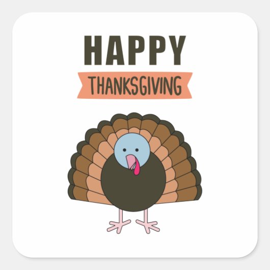Happy Thanksgiving Day Turkey Grateful Holiday Vierkante Sticker (Voorkant)