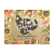 Happy Thanksgiving Day Turkey Pumpkins Fall Leaves
