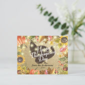 Happy Thanksgiving Day Turkey Pumpkins Fall Leaves Feestdagenkaart (Staand voorkant)