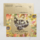 Happy Thanksgiving Day Turkey Pumpkins Fall Leaves Feestdagenkaart (Voorkant / Achterkant)