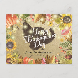 Happy Thanksgiving Day Turkey Pumpkins Fall Leaves Feestdagenkaart