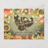 Happy Thanksgiving Day Turkey Pumpkins Fall Leaves Feestdagenkaart (Voorkant)