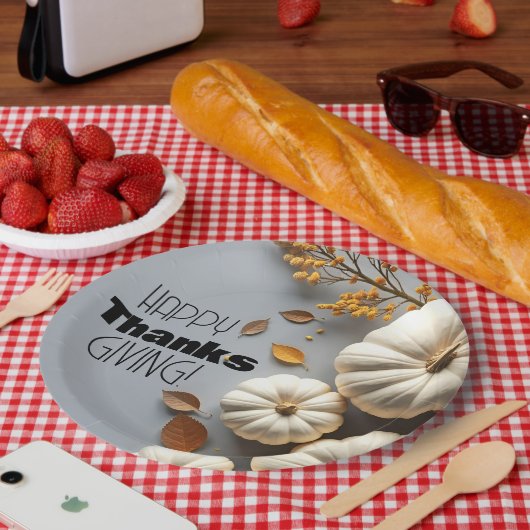 Happy Thanksgiving Day White Pumpkins Papieren Bordje (Picknick)