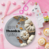 Happy Thanksgiving Day White Pumpkins Papieren Bordje (Feest)