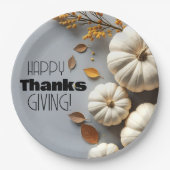 Happy Thanksgiving Day White Pumpkins Papieren Bordje (Voorkant)