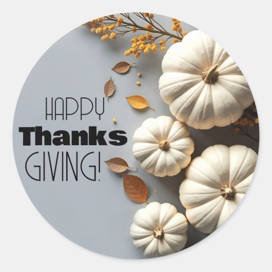Happy Thanksgiving Day White Pumpkins Ronde Sticker (Voorkant)