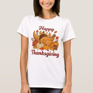 Happy Thanksgiving Design — Fall Leaves, Pumpkins  T-shirt