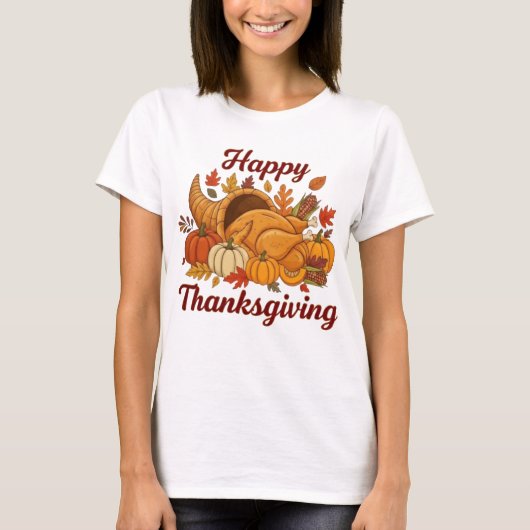 Happy Thanksgiving Design — Fall Leaves, Pumpkins  T-shirt (Voorkant)