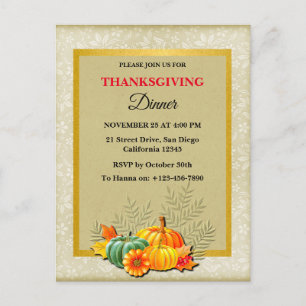 Happy Thanksgiving Diner Pompoen en bladeren Feestdagenkaart
