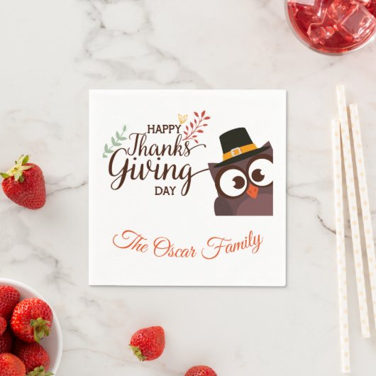 Happy Thanksgiving diner schattig uil Papier Serve Servet (Insitu)