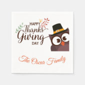 Happy Thanksgiving diner schattig uil Papier Serve Servet (Voorkant)