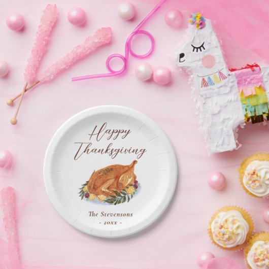 Happy Thanksgiving Diner Turkije Waterverf Rustiek Papieren Bordje (Feest)