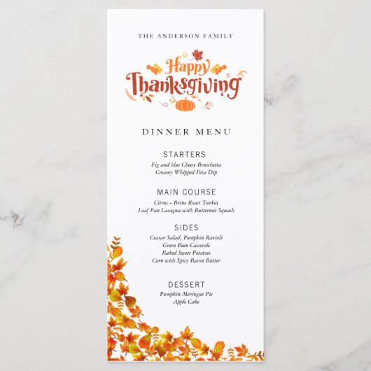 Happy Thanksgiving Dinner Menu (Voorkant)