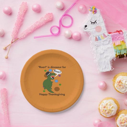 Happy Thanksgiving Dinosaur Roar Funny personalise Papieren Bordje (Feest)