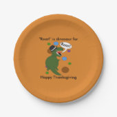Happy Thanksgiving Dinosaur Roar Funny personalise Papieren Bordje (Voorkant)