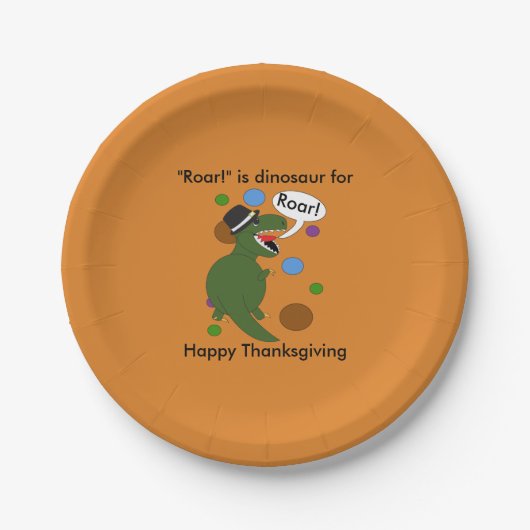 Happy Thanksgiving Dinosaur Roar Funny personalise Papieren Bordje (Voorkant)