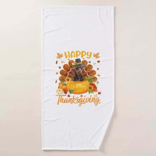 Happy Thanksgiving Doberman Dog Turkey Pumpkin Badhanddoek (Badhanddoek)