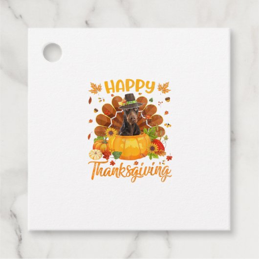 Happy Thanksgiving Doberman Dog Turkey Pumpkin Bedankjes Labels (Voorkant)