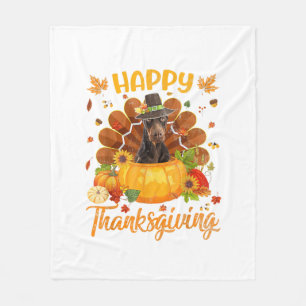 Happy Thanksgiving Doberman Dog Turkey Pumpkin Fleece Deken