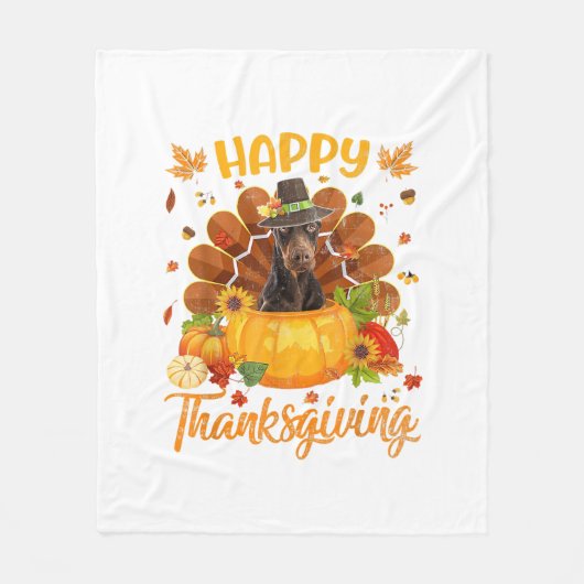 Happy Thanksgiving Doberman Dog Turkey Pumpkin Fleece Deken (Voorkant)