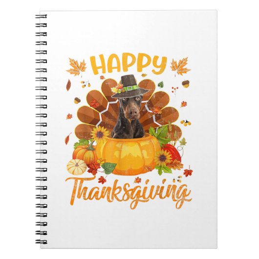 Happy Thanksgiving Doberman Dog Turkey Pumpkin Notitieboek (Voorkant)