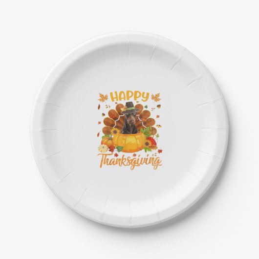 Happy Thanksgiving Doberman Dog Turkey Pumpkin Papieren Bordje (Voorkant)