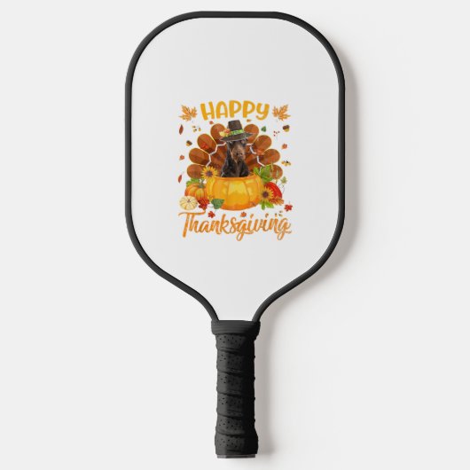 Happy Thanksgiving Doberman Dog Turkey Pumpkin Pickleball Paddle (Voorkant)