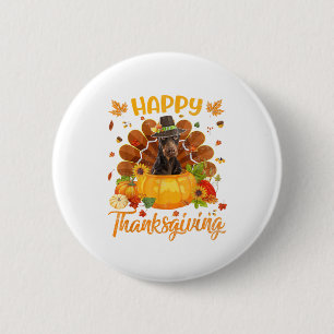 Happy Thanksgiving Doberman Dog Turkey Pumpkin Ronde Button 5,7 Cm