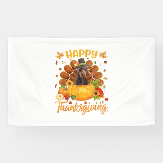Happy Thanksgiving Doberman Dog Turkey Pumpkin Spandoek (Horizontaal)