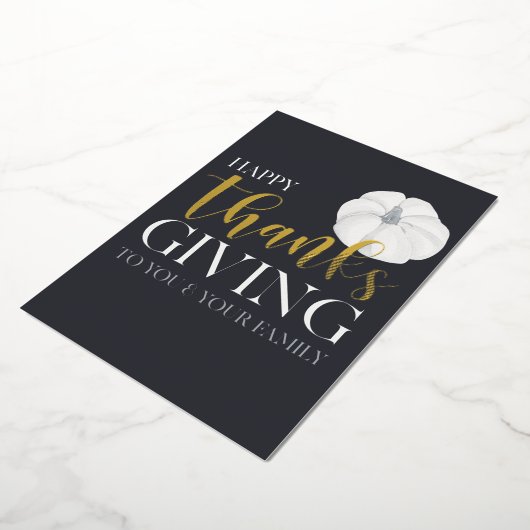 'Happy Thanksgiving', donkerblauwe echte Folie Hol Folie Feestdagenkaart (Gedraaid)