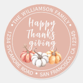 Happy Thanksgiving Dusty Pink Return-adres Ronde Sticker