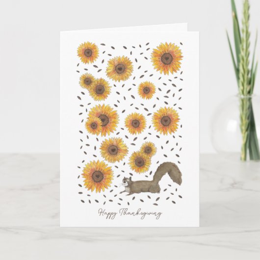 Happy Thanksgiving Eekhoorn met Zonnebloemen Kaart (Voorkant)