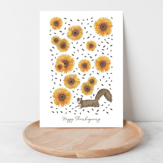 Happy Thanksgiving Eekhoorn met Zonnebloemen Kaart