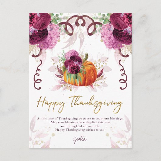 Happy Thanksgiving Elegant Autumn Bourgogne Briefkaart (Voorkant)