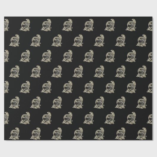 Happy Thanksgiving Elegant Black Gold Cornucopia Cadeaupapier (Vlak)