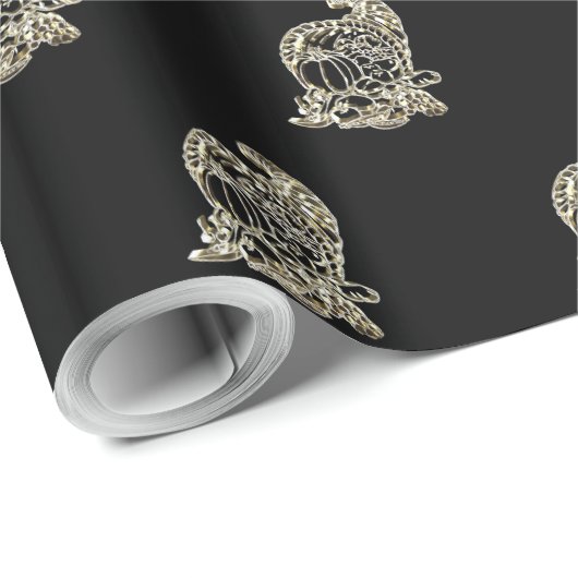 Happy Thanksgiving Elegant Black Gold Cornucopia Cadeaupapier (Rol Hoek)
