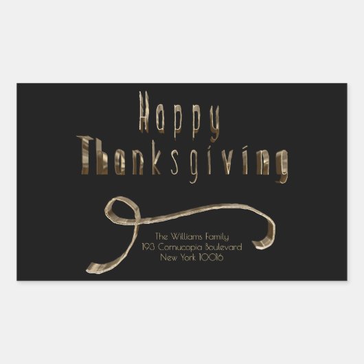 Happy Thanksgiving Elegant Black Gold Typografie Rechthoekige Sticker (Voorkant)
