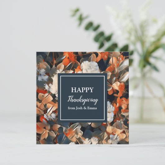 Happy Thanksgiving elegant bloemenherfstscript Feestdagenkaart (Staand voorkant)