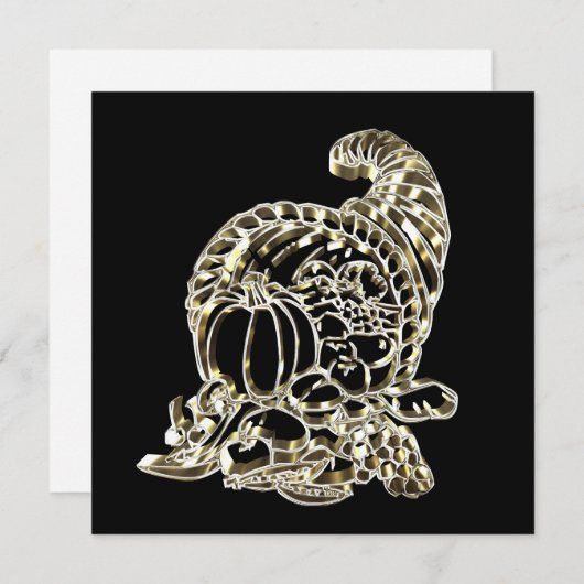 Happy Thanksgiving Elegant Golden Cornucopia Feestdagenkaart (Voorkant / Achterkant)