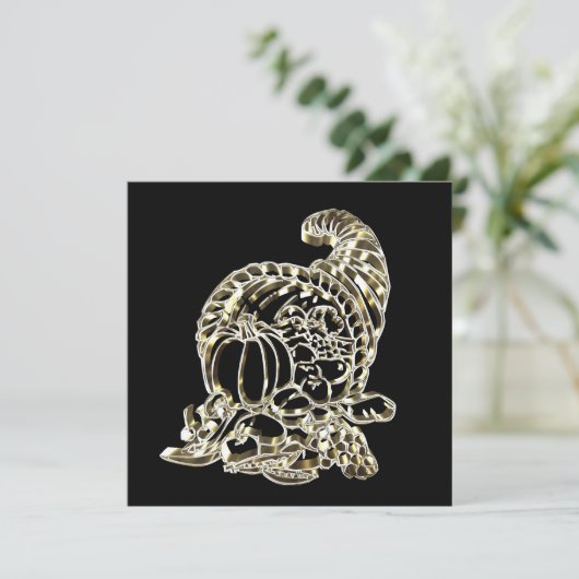 Happy Thanksgiving Elegant Golden Cornucopia Feestdagenkaart (Staand voorkant)