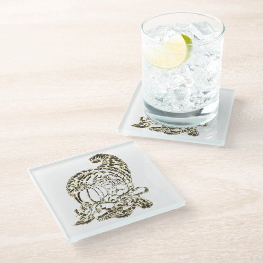 Happy Thanksgiving Elegant Golden Cornucopia Glazen Onderzetter (Schuin)