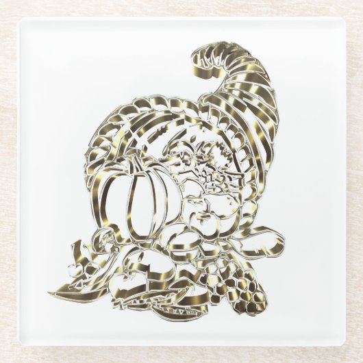 Happy Thanksgiving Elegant Golden Cornucopia Glazen Onderzetter (Voorkant)