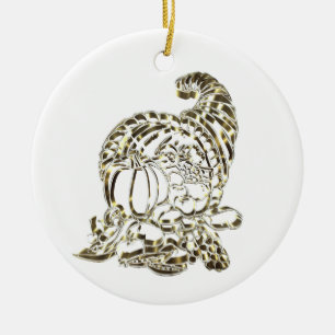 Happy Thanksgiving Elegant Golden Cornucopia Keramisch Ornament